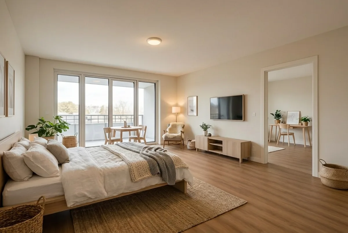 Bedroom virtually staged in Scandinavian style by Style Smarter