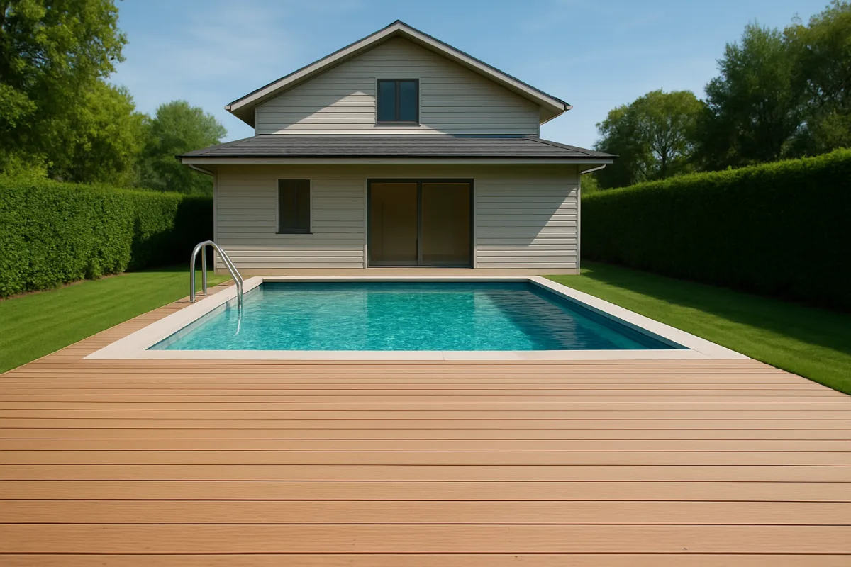 Empty pool deck before virtual staging